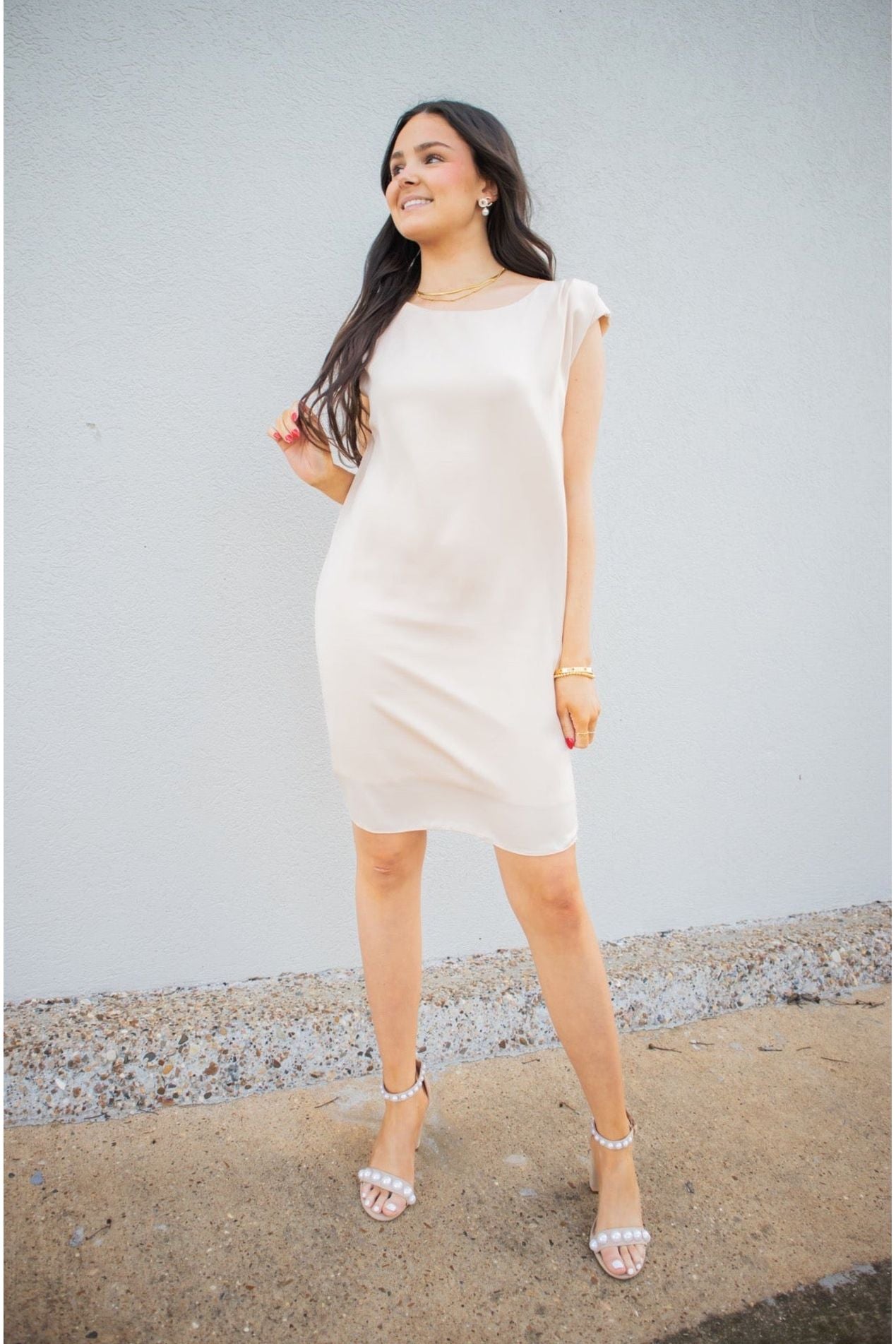 Beige Shoulder Pad Tank Dress Beige / Small Beige Shoulder Pad Tank Dress Beige / Small