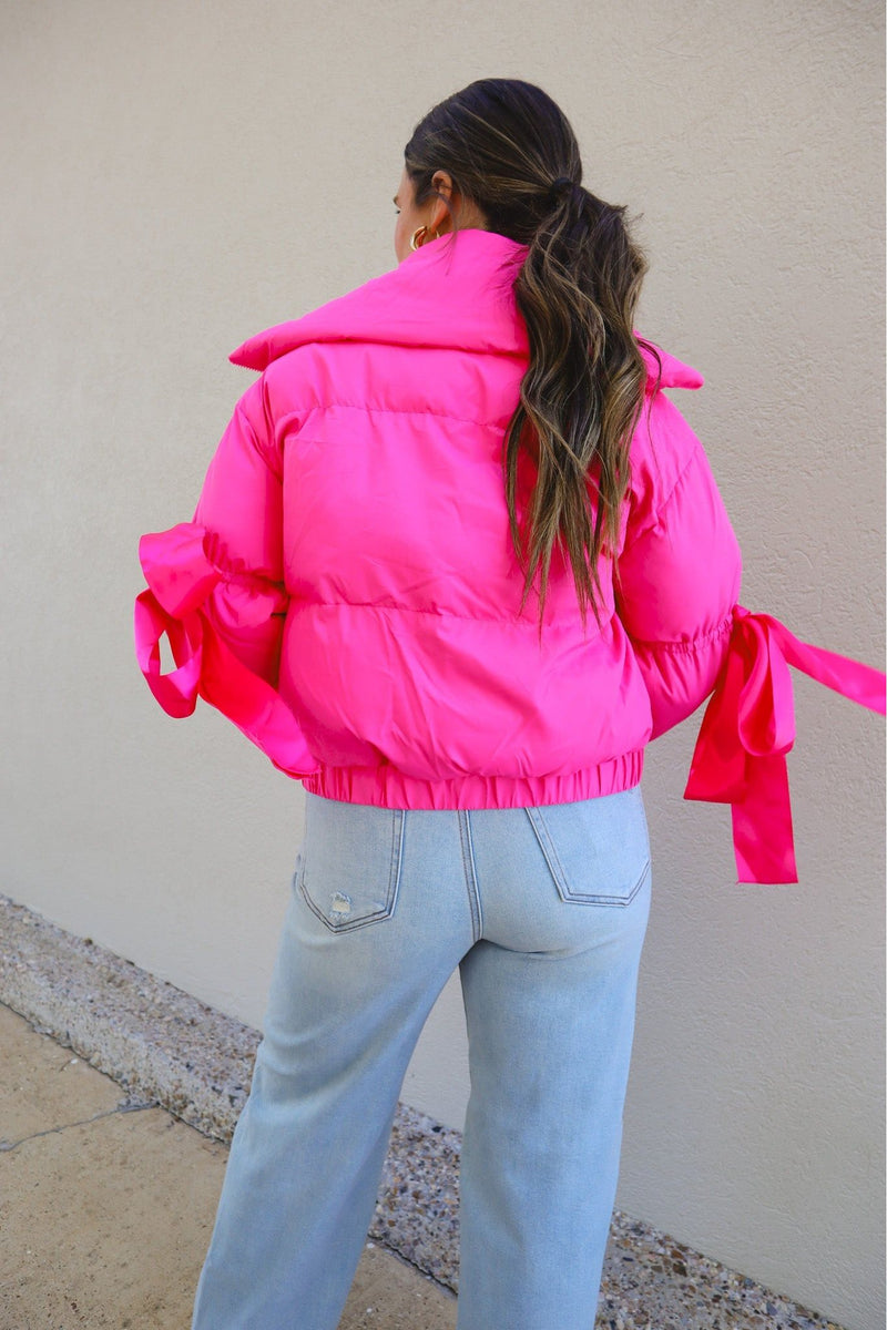 Bella Bows Puffer Jacket-Jackets-KCoutureBoutique, women's boutique in Bossier City, Louisiana