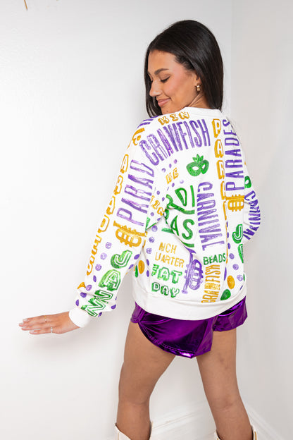 Belle Cher All Things Mardi Gras Sequin Sweatshirt