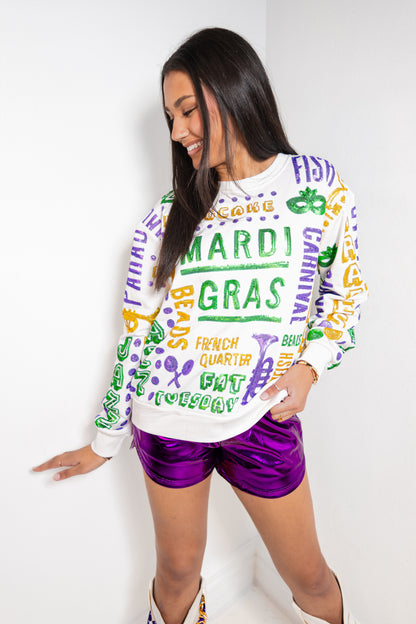 Belle Cher All Things Mardi Gras Sequin Sweatshirt