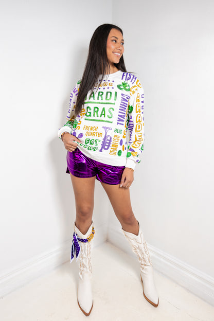 Belle Cher All Things Mardi Gras Sequin Sweatshirt