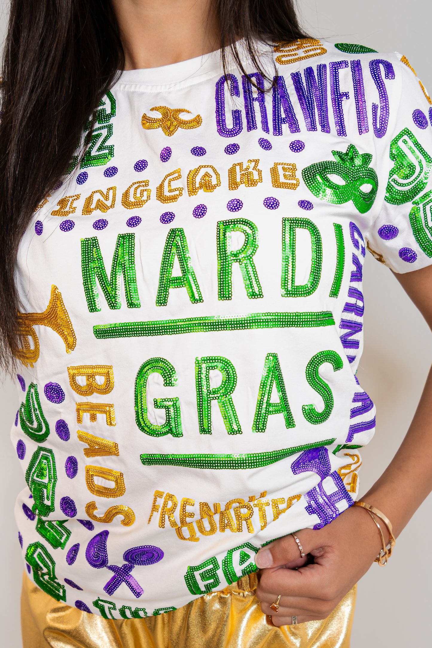 Belle Cher All Things Mardi Gras Sequin Tee