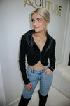 Black Cropped Fur Collar Jacket Top-Outerwear-KCoutureBoutique, women's boutique in Bossier City, Louisiana