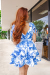 Blue Floral Flare Mini Dress-Dresses-KCoutureBoutique, women's boutique in Bossier City, Louisiana