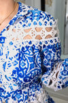 Blue Lace Pearl Buttoned Dress-Dresses-KCoutureBoutique, women's boutique in Bossier City, Louisiana