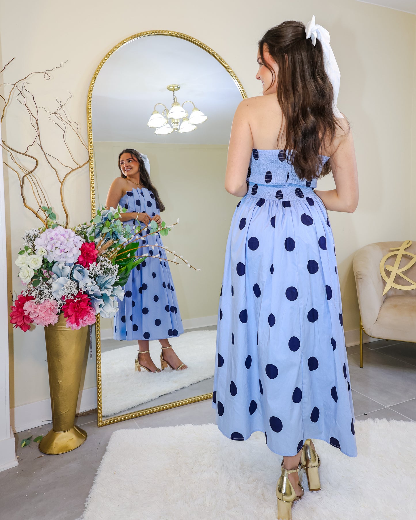 Blue Belle Polka Dot Midi Dress