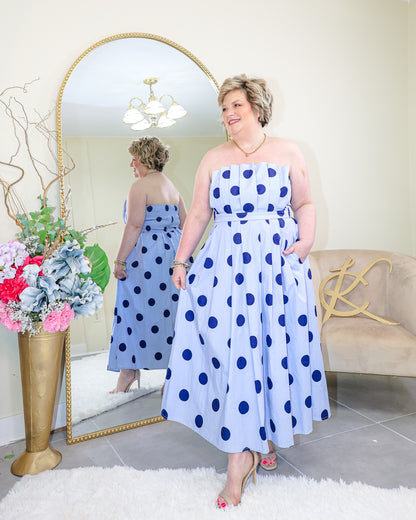 Blue Belle Polka Dot Midi Dress