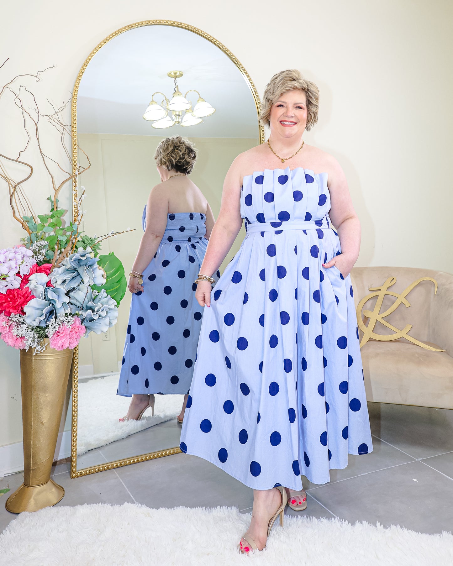 Blue Belle Polka Dot Midi Dress