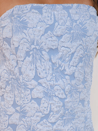 Blue Bouquet Jacquard Mini Dress
