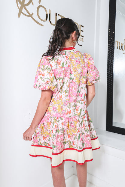 Blushing Meadow Puff Sleeve Mini Dress
