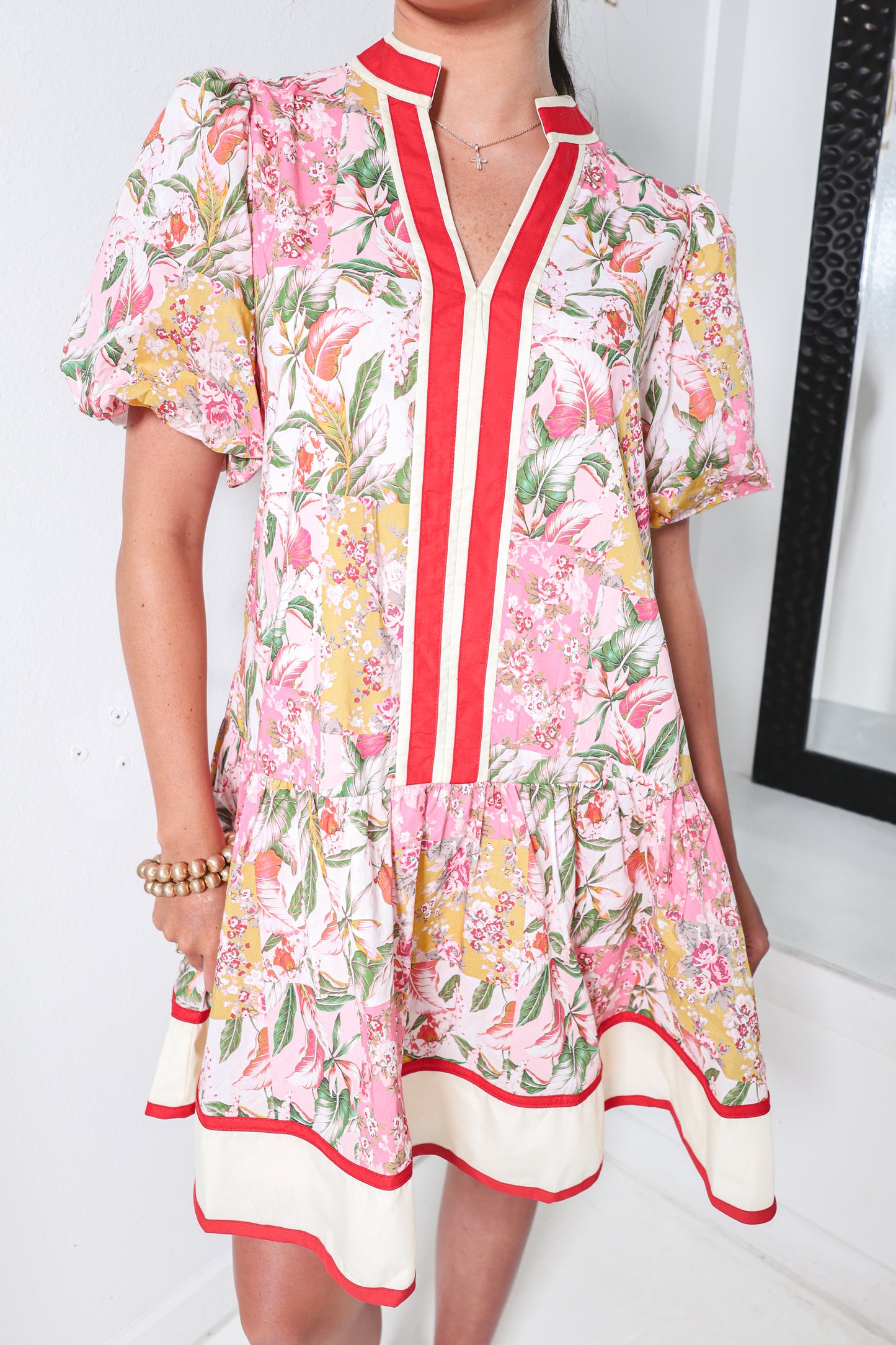 Blushing Meadow Puff Sleeve Mini Dress