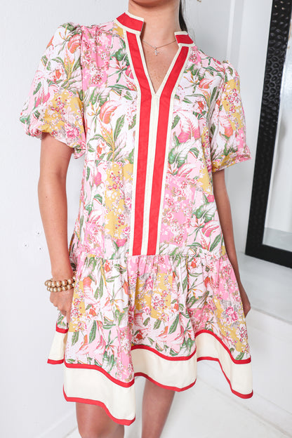 Blushing Meadow Puff Sleeve Mini Dress