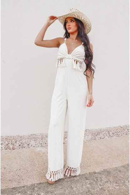 Boho Fringe Cut Out Jumpsuit-Jumpsuits-KCoutureBoutique, women's boutique in Bossier City, Louisiana