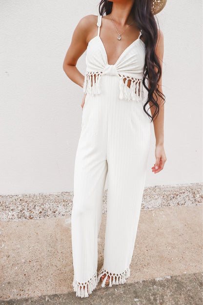 Boho Fringe Cut Out Jumpsuit-Jumpsuits-KCoutureBoutique, women's boutique in Bossier City, Louisiana