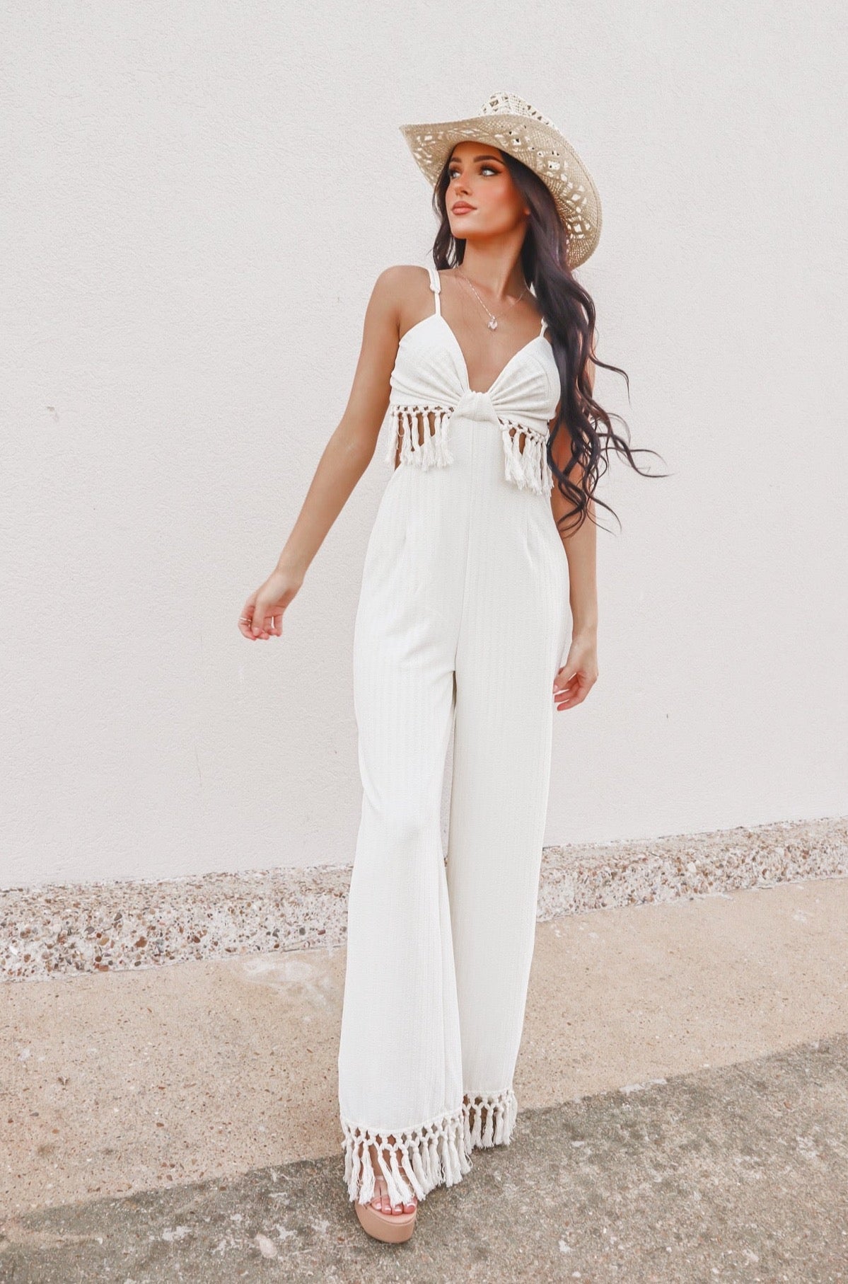 Boho Fringe Cut Out Jumpsuit-Jumpsuits-KCoutureBoutique, women's boutique in Bossier City, Louisiana