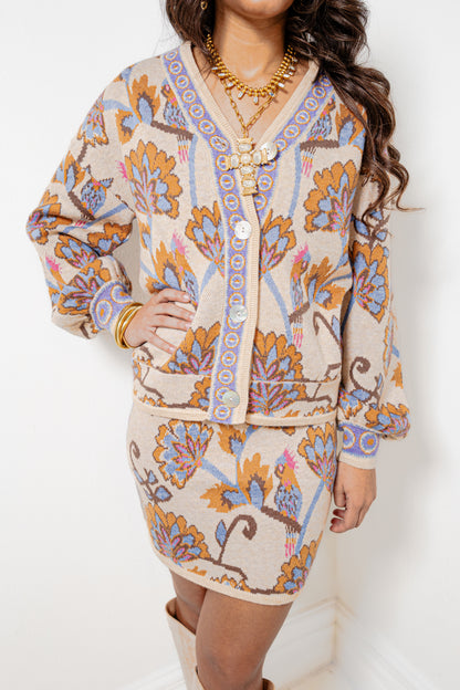Boho Bloom Jacquard Knit Cardigan