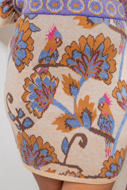 Boho Bloom Jacquard Knit Mini Skirt