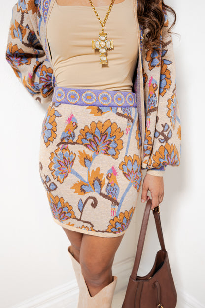 Boho Bloom Jacquard Knit Mini Skirt