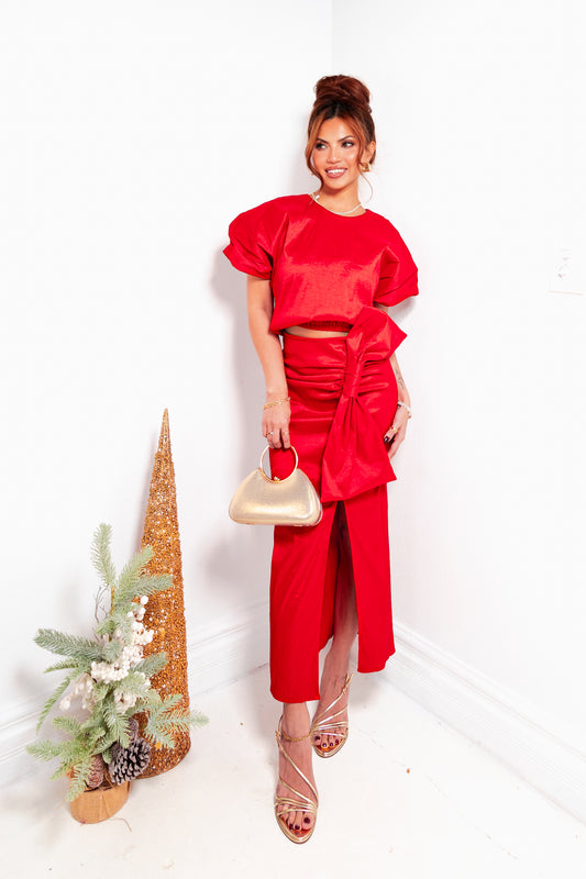 Boldly Bowed Midi Skirt