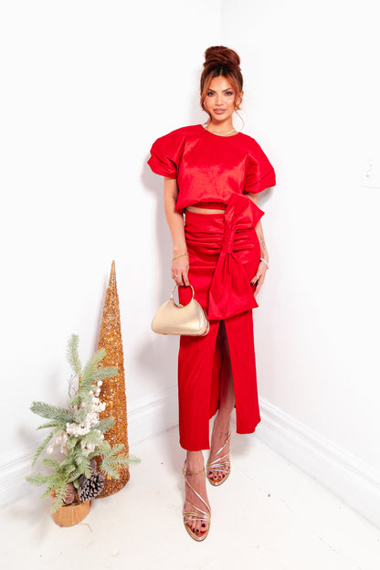 Boldly Bowed Midi Skirt