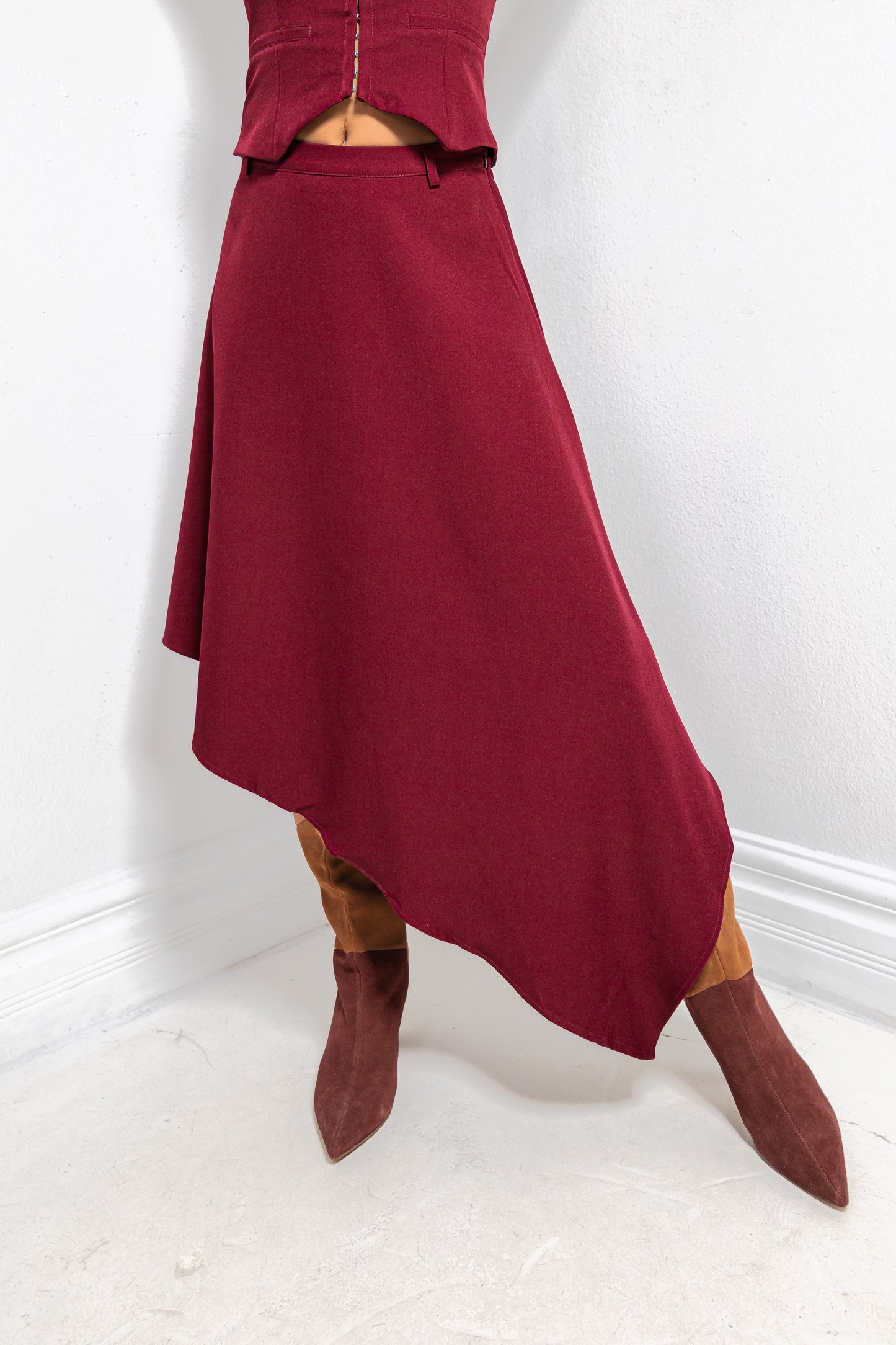 The Bordeaux Asymmetrical Midi Skirt