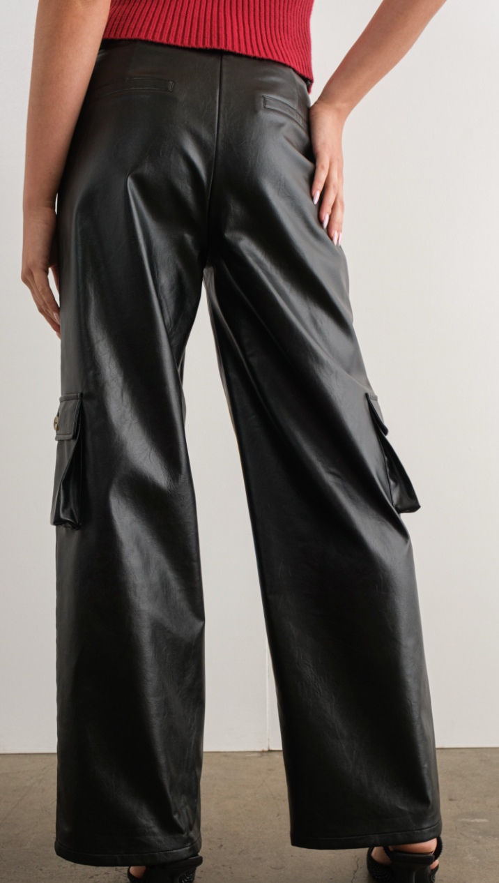 Boss Vibe Faux Leather Cargo Pants-Pants-KCoutureBoutique, women's boutique in Bossier City, Louisiana
