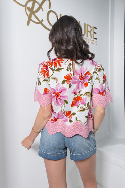Botanic Bloom Scalloped Hem Top