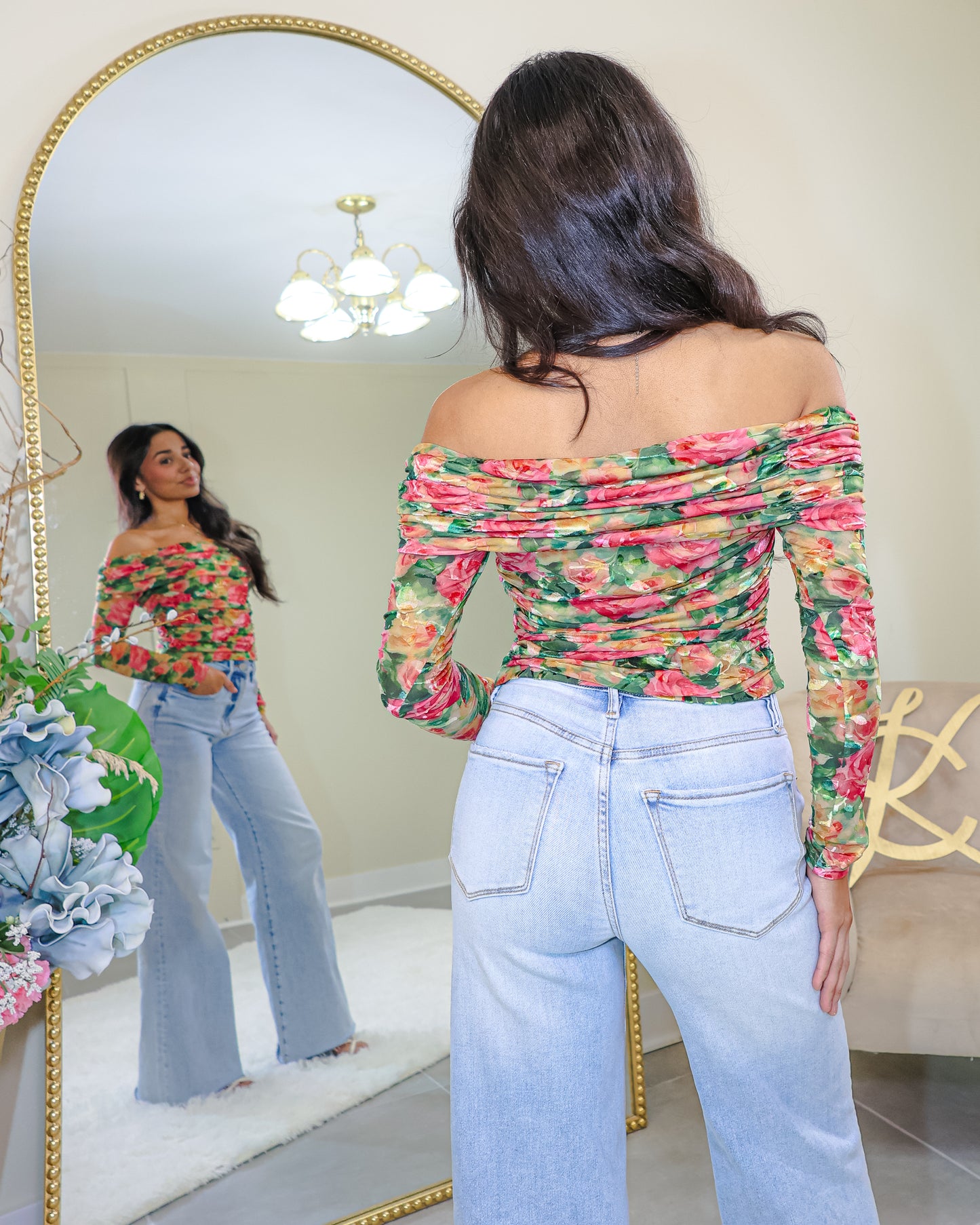 Botanical Muse Off Shoulder Mesh Top