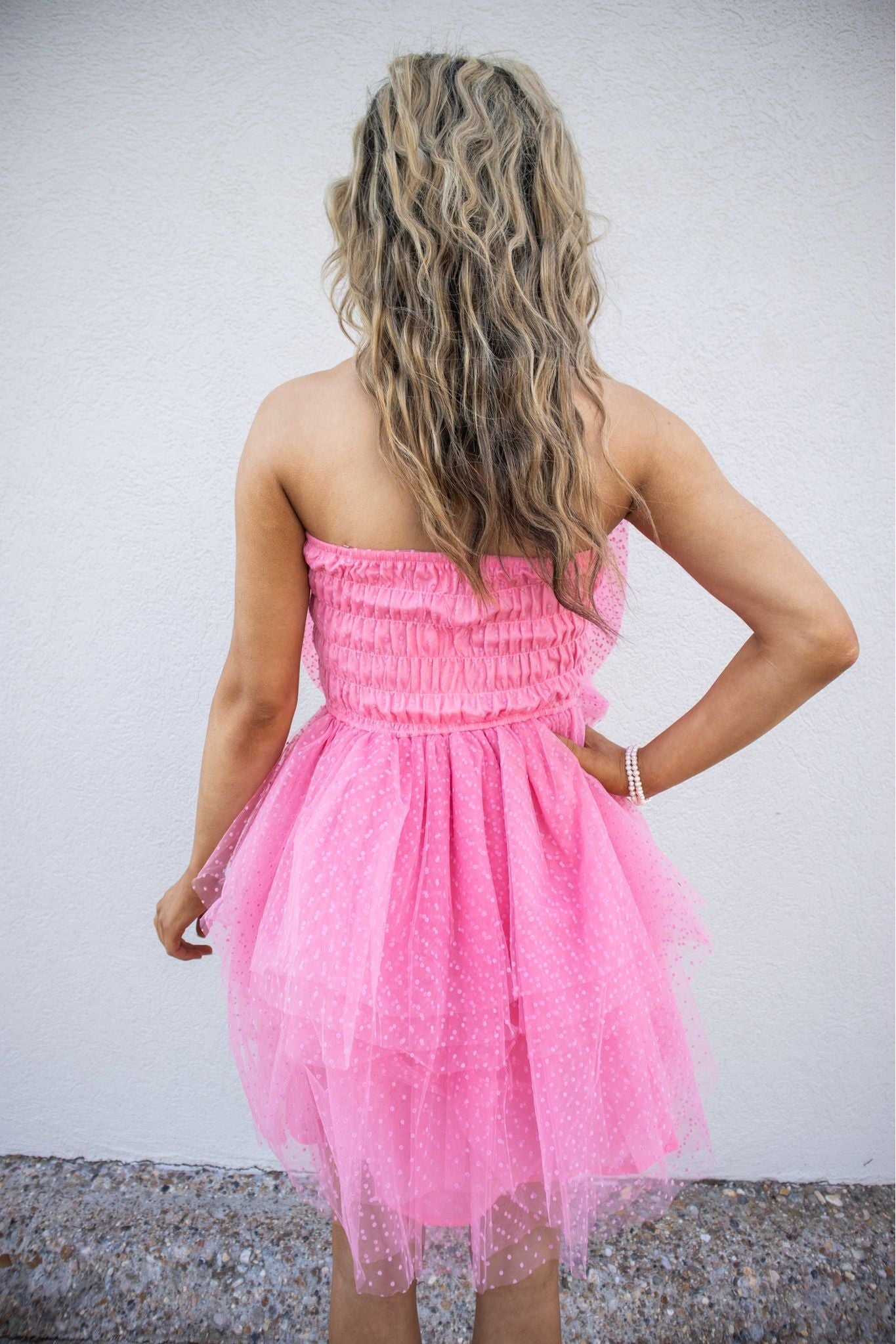 Briar Strapless Ruffle Bodycon Mini Dress in Pink • Shop American