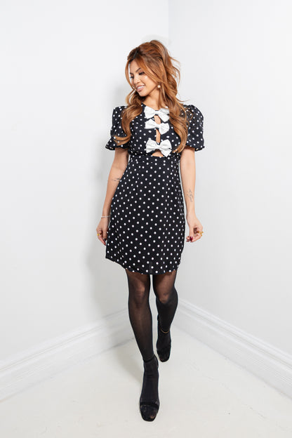 Bow Gala Polka Dot Puff Sleeve Dress