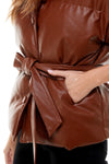 Brown Faux Leather Puffer Vest-Outerwear-KCoutureBoutique, women's boutique in Bossier City, Louisiana