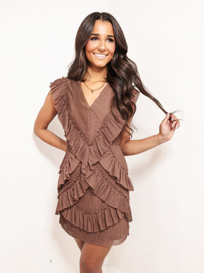 Brown Sugar Babe Ruffled Cut Out Mini Dress
