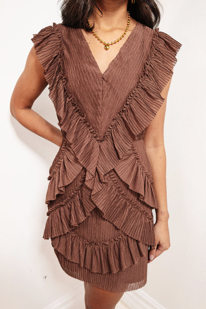 Brown Sugar Babe Ruffled Cut Out Mini Dress