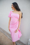 Bubblegum Pink One Shoulder Midi Dress-Apparel & Accessories-KCoutureBoutique, women's boutique in Bossier City, Louisiana