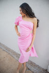 Bubblegum Pink One Shoulder Midi Dress-Apparel & Accessories-KCoutureBoutique, women's boutique in Bossier City, Louisiana