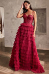Burgundy Layered Tulle Ball Gown-Dresses-KCoutureBoutique, women's boutique in Bossier City, Louisiana