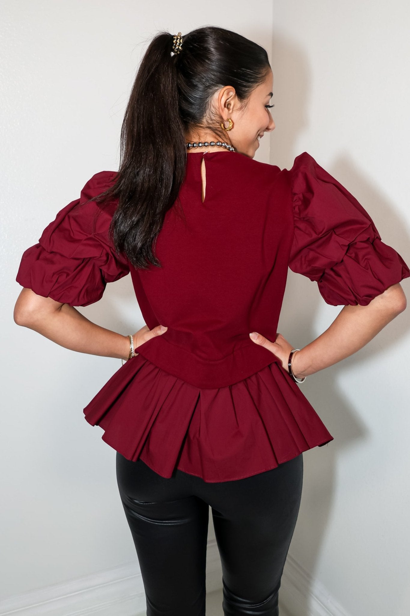 Burgundy Bella Peplum Top