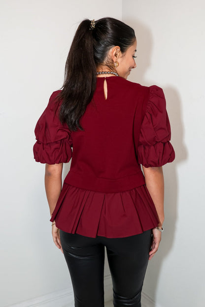 Burgundy Bella Peplum Top