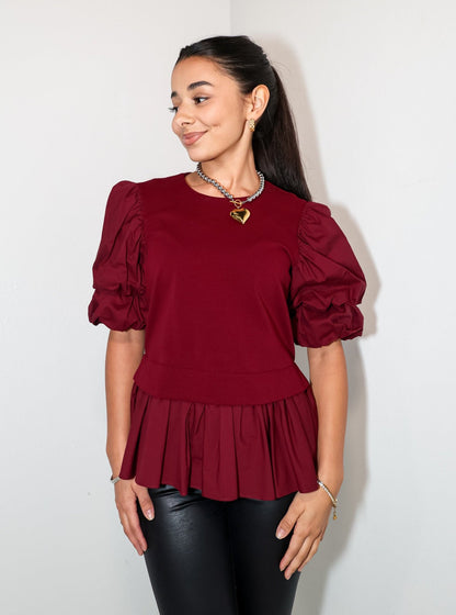 Burgundy Bella Peplum Top