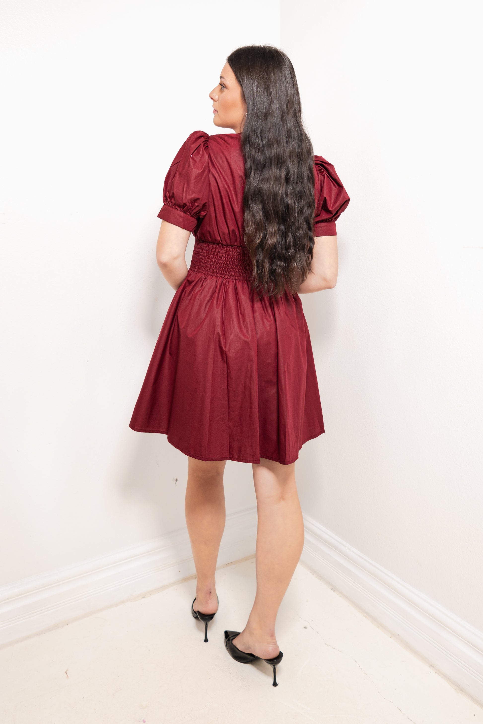 red smocked mini dress Patou