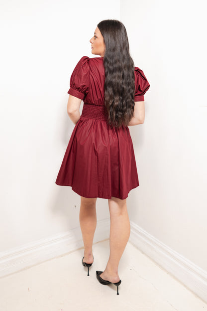 Burgundy Belle Front Zip Smocked Mini Dress
