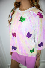 Butterfly Sequin Crop Drop Shoulder Top-Clothing-KCoutureBoutique, women's boutique in Bossier City, Louisiana