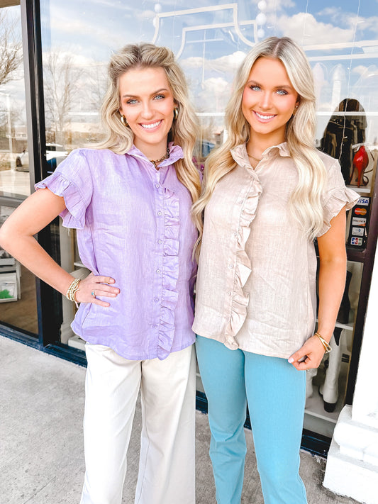 English Factory Linen Ruffle Top