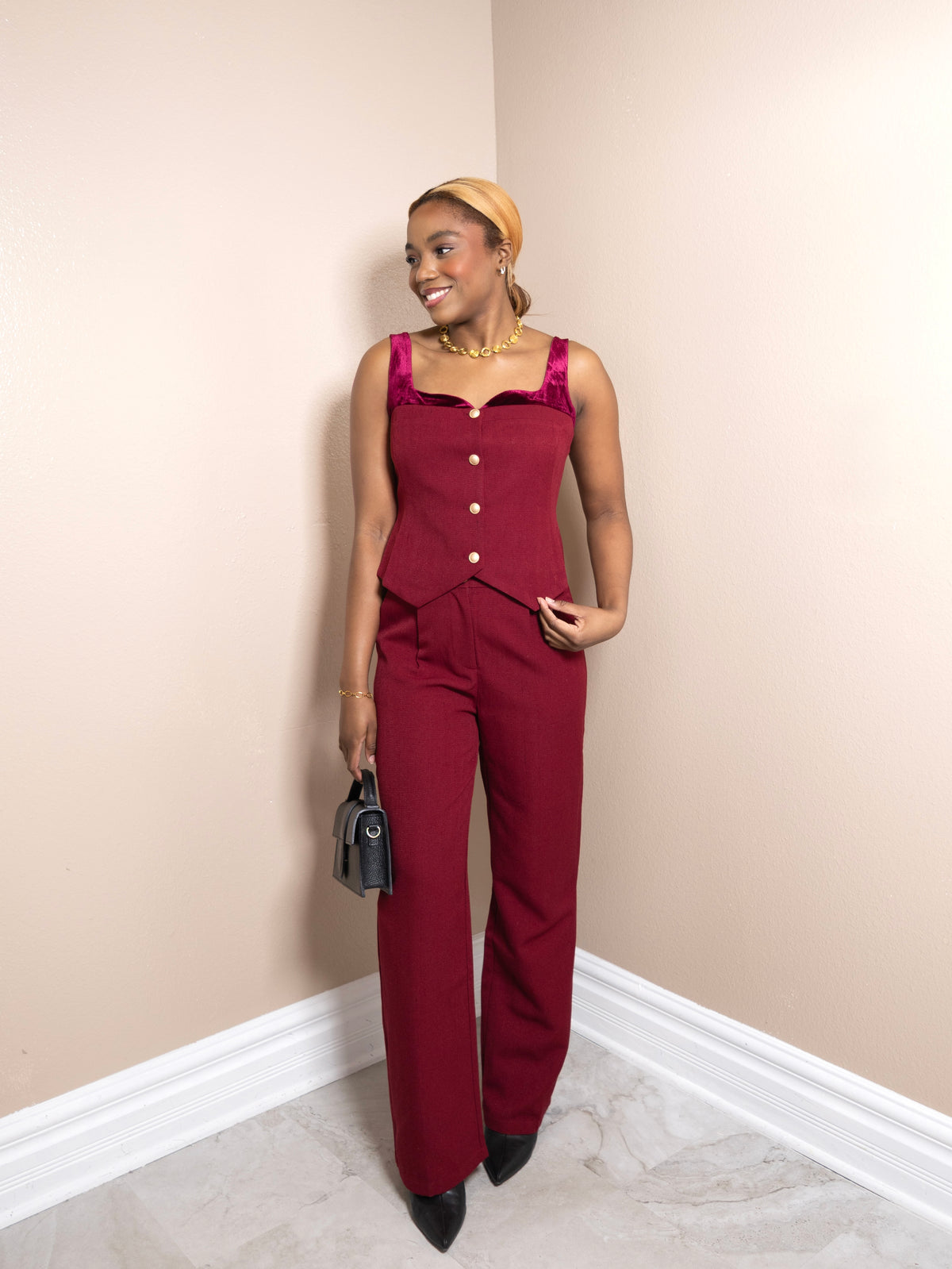 Velvet Hour Tweed Button Top