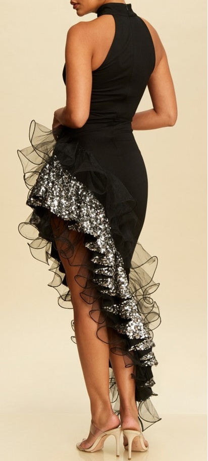 The Silver Lining Asymmetrical Dress Black/Silver / Large (10/12) The Silver Lining Asymmetrical Dress Black/Silver / Large (10/12)