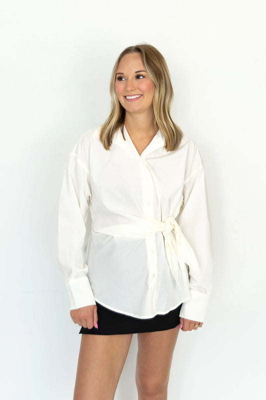Timeless Button Up Tie Top