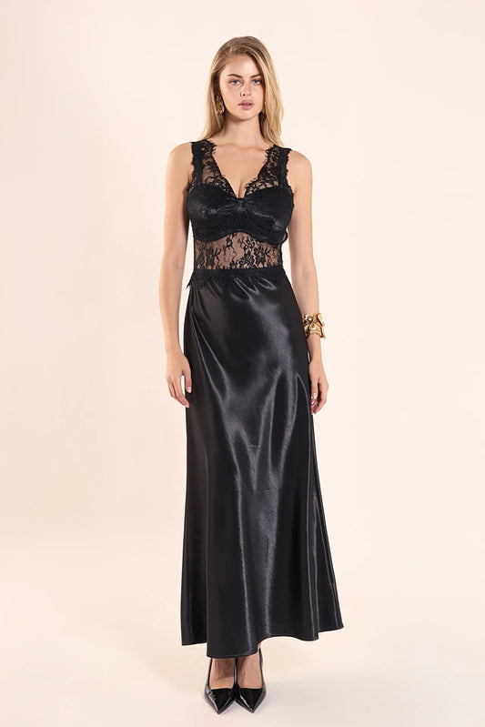 Endless Rose Lace Trim Sleevesless Midi Dress