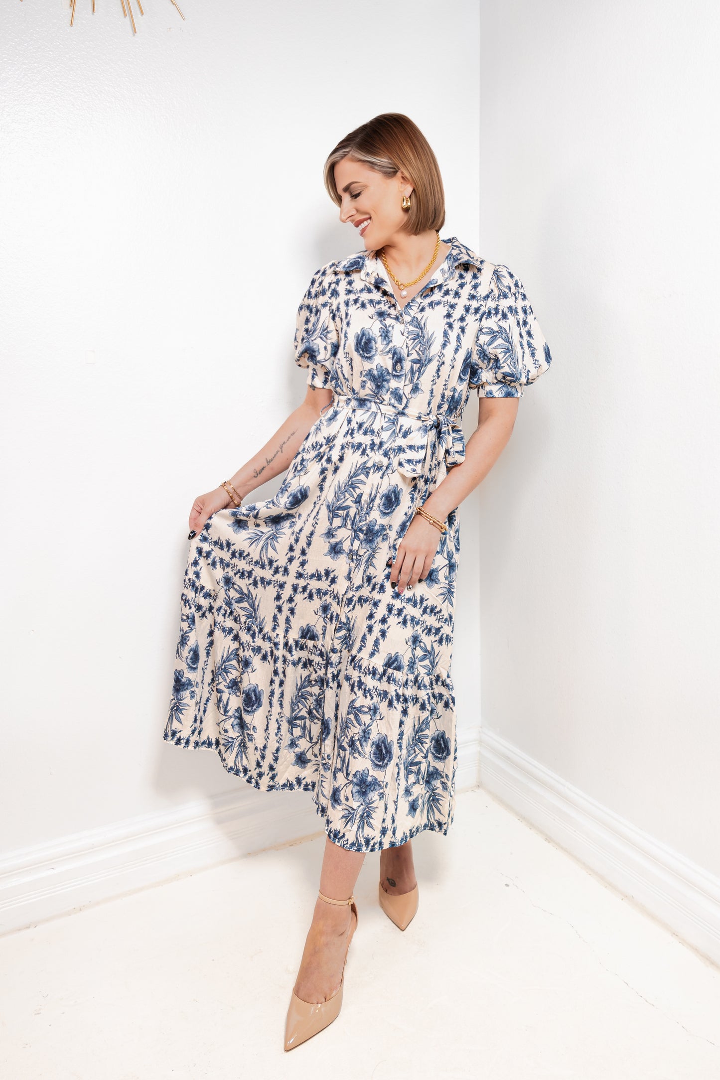 Cambridge Blooms Button Down Midi Dress