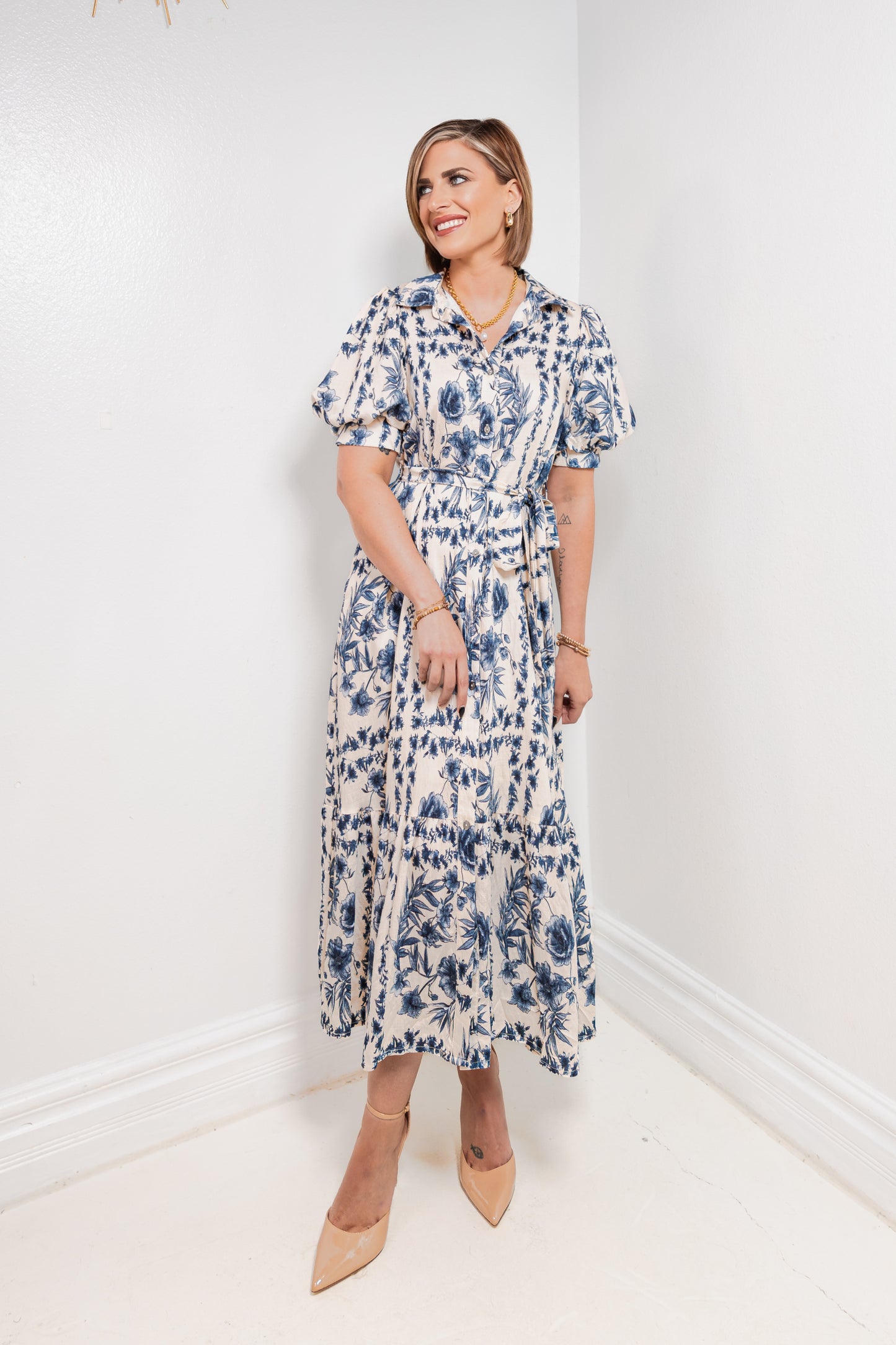 Cambridge Blooms Button Down Midi Dress