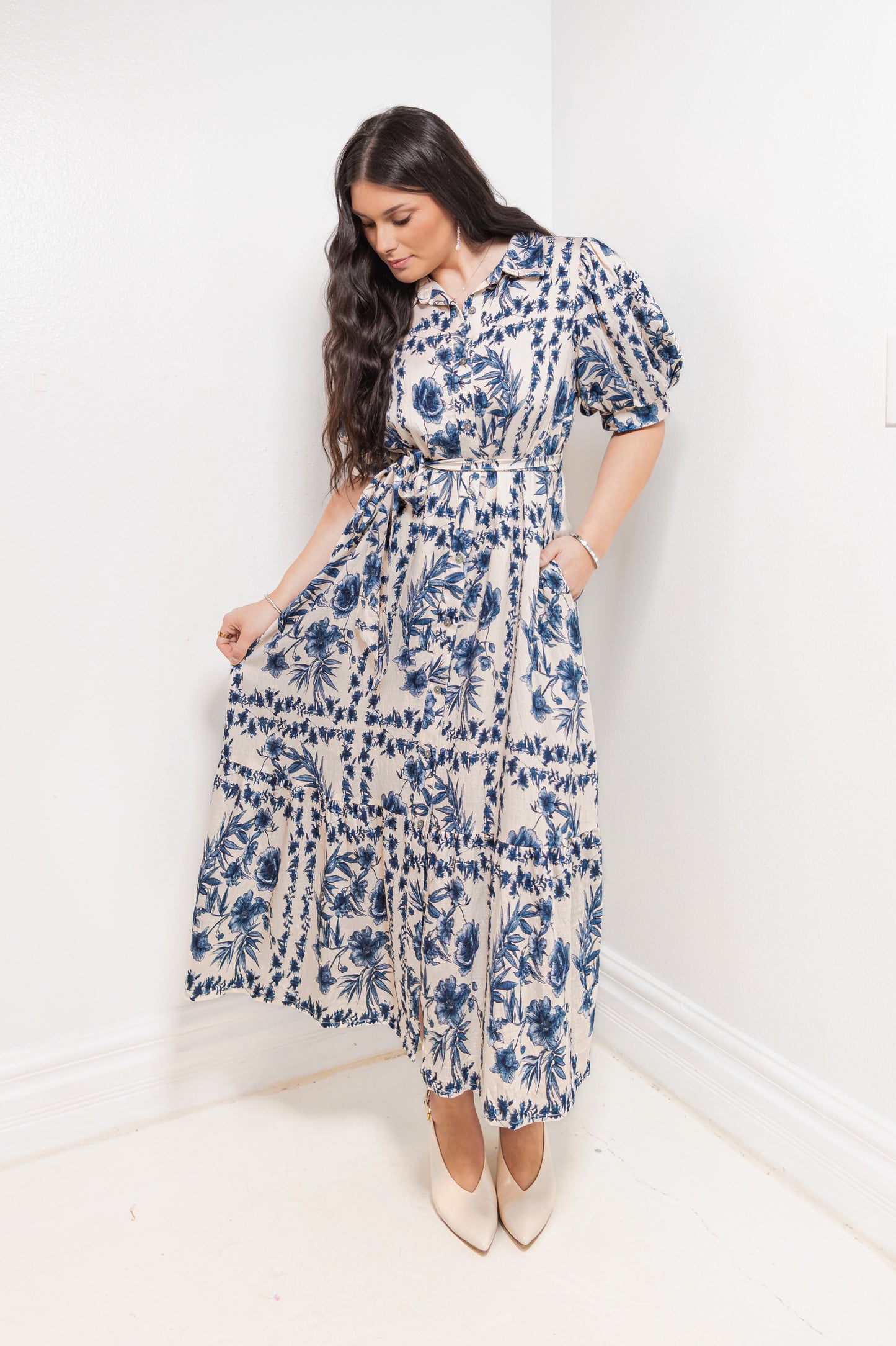 Cambridge Blooms Button Down Midi Dress